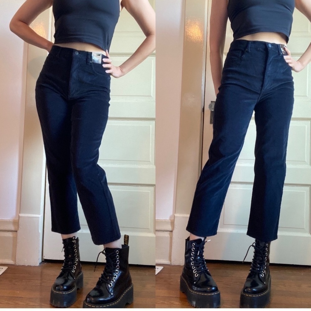 Express Super High Rise Straight Cropped Velvet Pants